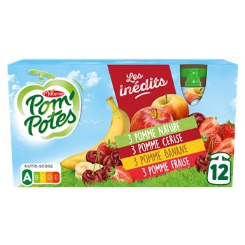 Compotes PomPotes Pomme/Fraise Banane Cerise x12 - 1.080kg