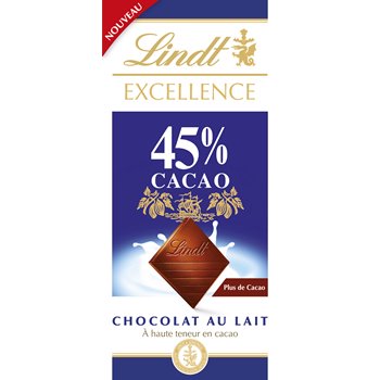 Tablette chocolat au lait Lindt Lait : 45% cacao - 80g