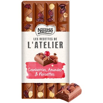 Tablette chocolat lait Nestlé Noisette Cranberrie amande 170g