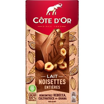 Tablette chocolat Côte d'Or Lait noisettes entières - 180g